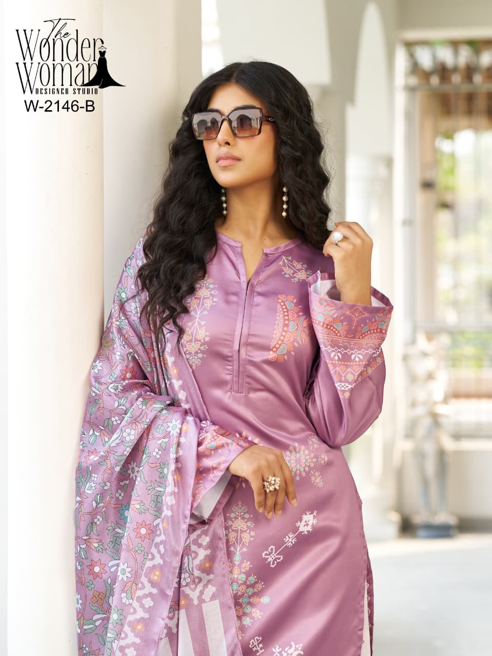 W-2146 Ab The Wonder Woman Satin Readymade Plazzo Style Suits Exporter