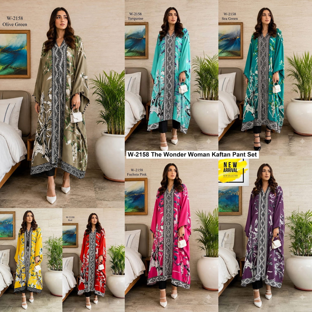 W-2158 The Wonder Woman Satin Kaftan Pant Set Wholesaler India