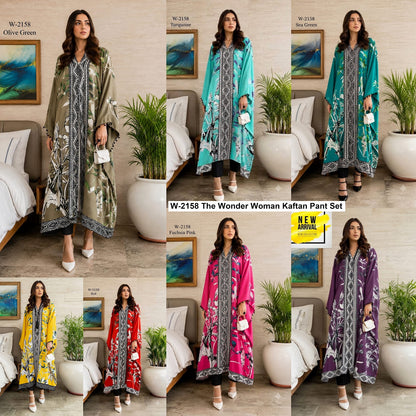 W-2158 The Wonder Woman Satin Kaftan Pant Set Wholesaler India