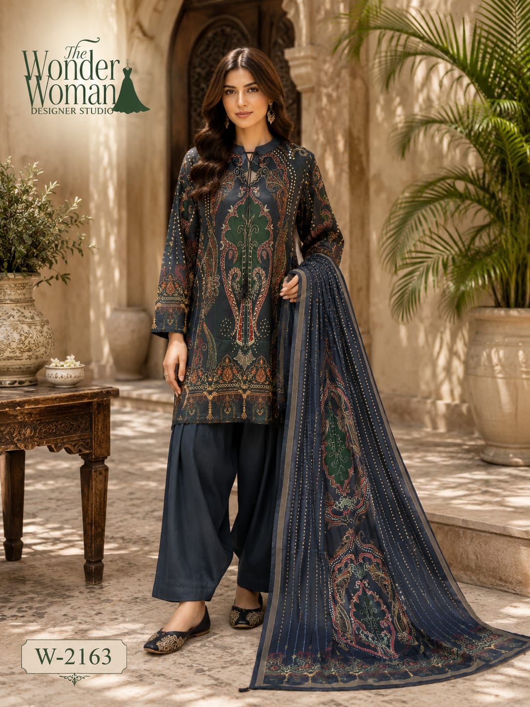 W-2163 The Wonder Woman Satin Readymade Suits Wholesale Rate