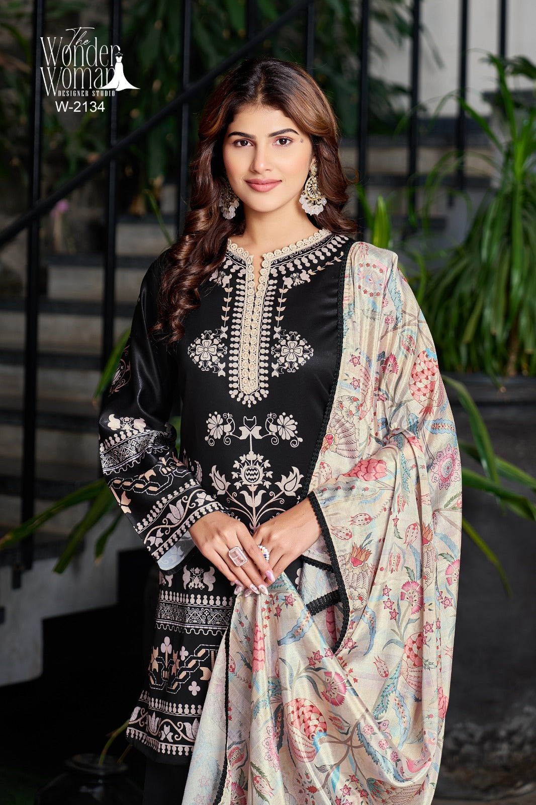 W 2134 Black The Wonder Woman Satin Readymade Plazzo Style Suits Exporter India