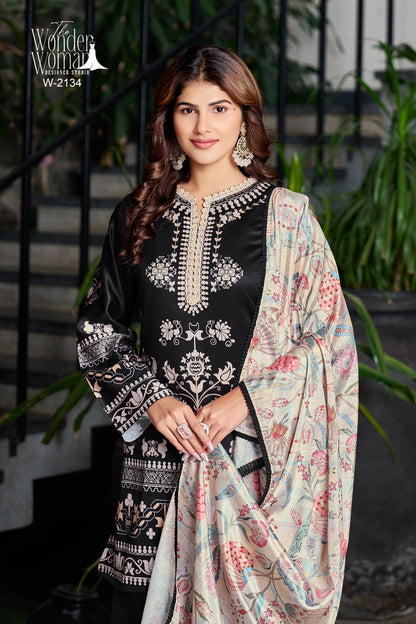 W 2134 Black The Wonder Woman Satin Readymade Plazzo Style Suits Exporter India