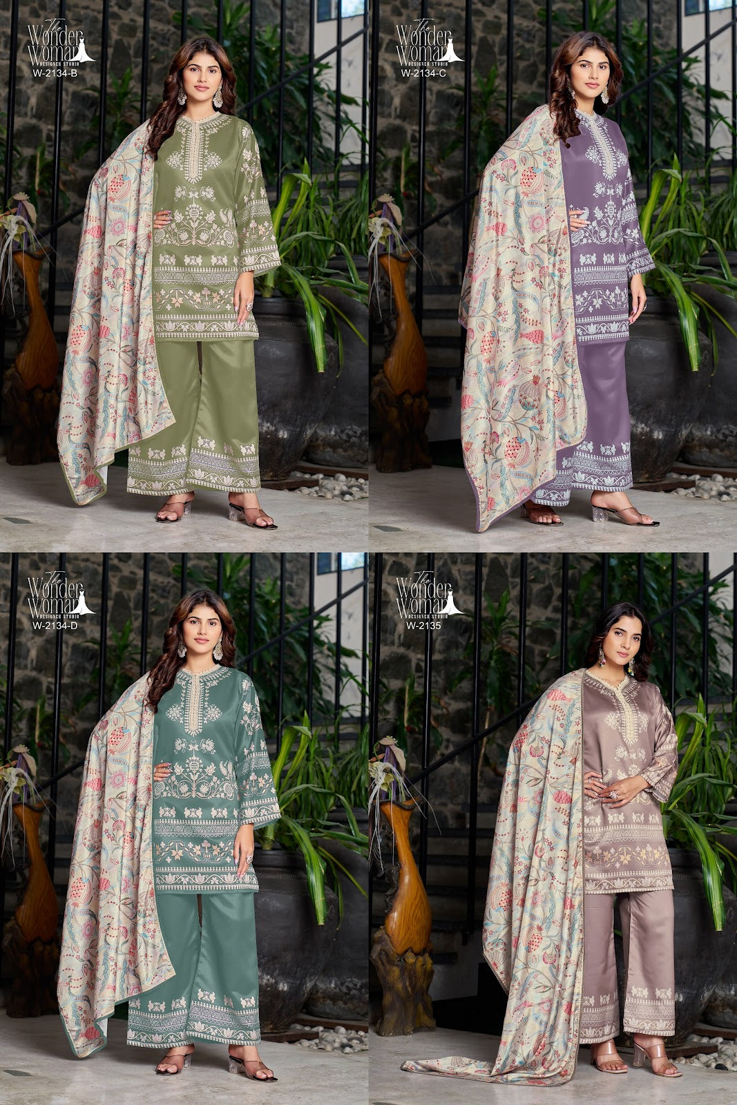 W 2134 The Wonder Woman Satin Readymade Plazzo Style Suits Supplier Ahmedabad
