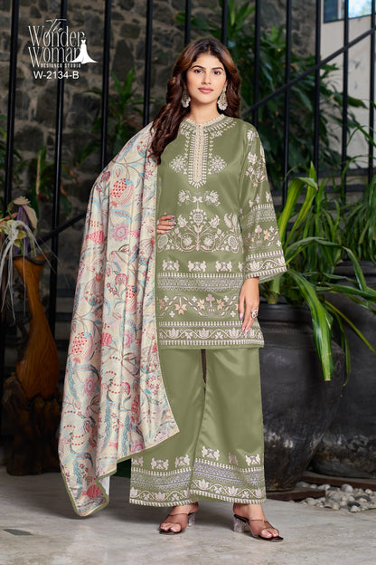 W 2134 The Wonder Woman Satin Readymade Plazzo Style Suits Supplier Ahmedabad