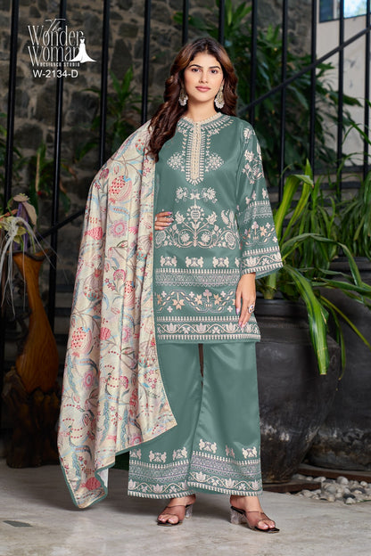 W 2134 The Wonder Woman Satin Readymade Plazzo Style Suits Supplier Ahmedabad