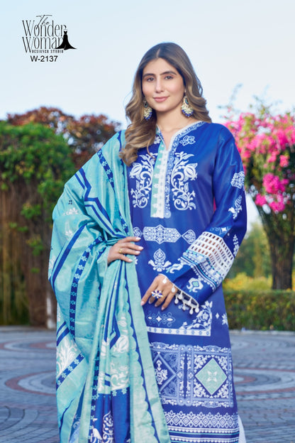 W 2136-2137 The Wonder Woman Cotton Satin Pakistani Readymade Suits Supplier India