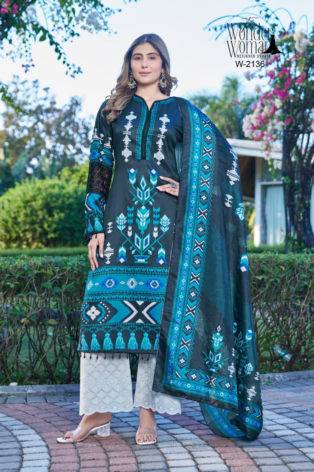 W 2136-2137 The Wonder Woman Cotton Satin Pakistani Readymade Suits Supplier India