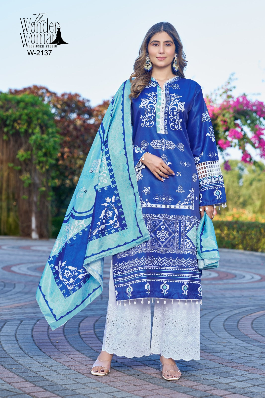 W 2136-2137 The Wonder Woman Cotton Satin Pakistani Readymade Suits Supplier India