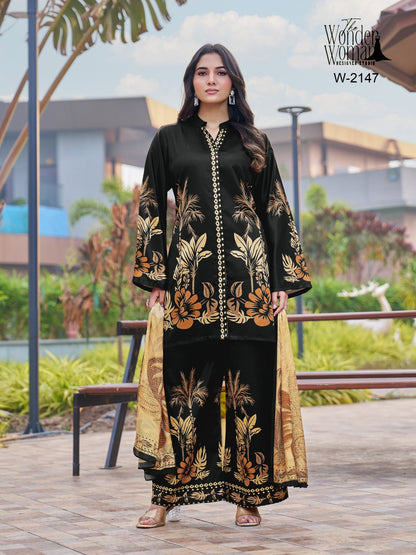 W 2147 The Wonder Woman Imported Satin Readymade Plazzo Style Suits Wholesaler Gujarat