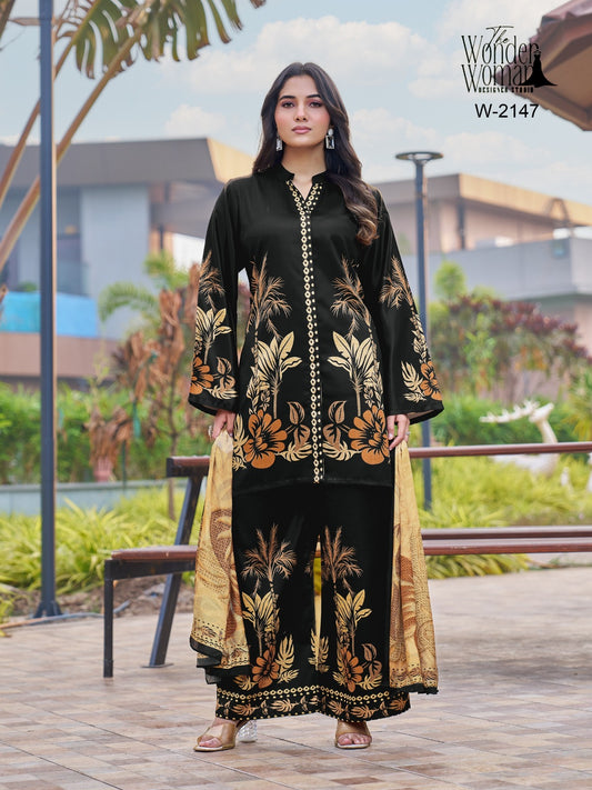 W 2147 The Wonder Woman Imported Satin Readymade Plazzo Style Suits Wholesaler Gujarat