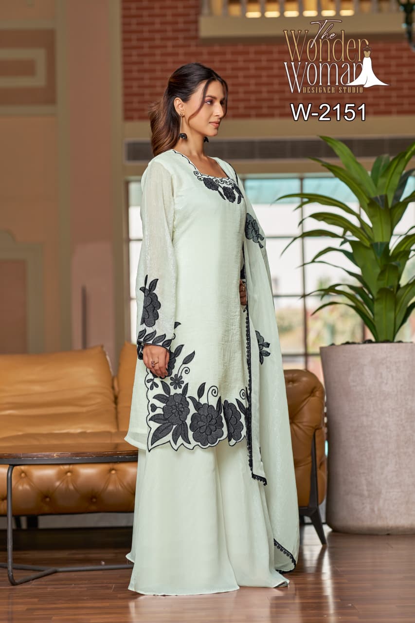 W 2151 The Wonder Woman Crunchy Readymade Plazzo Style Suits Wholesaler Gujarat