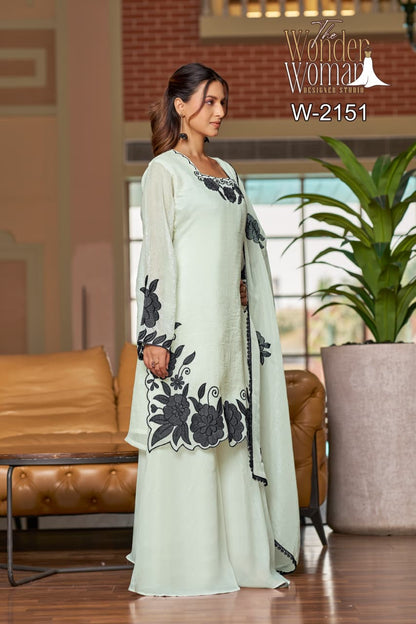 W 2151 The Wonder Woman Crunchy Readymade Plazzo Style Suits Wholesaler Gujarat
