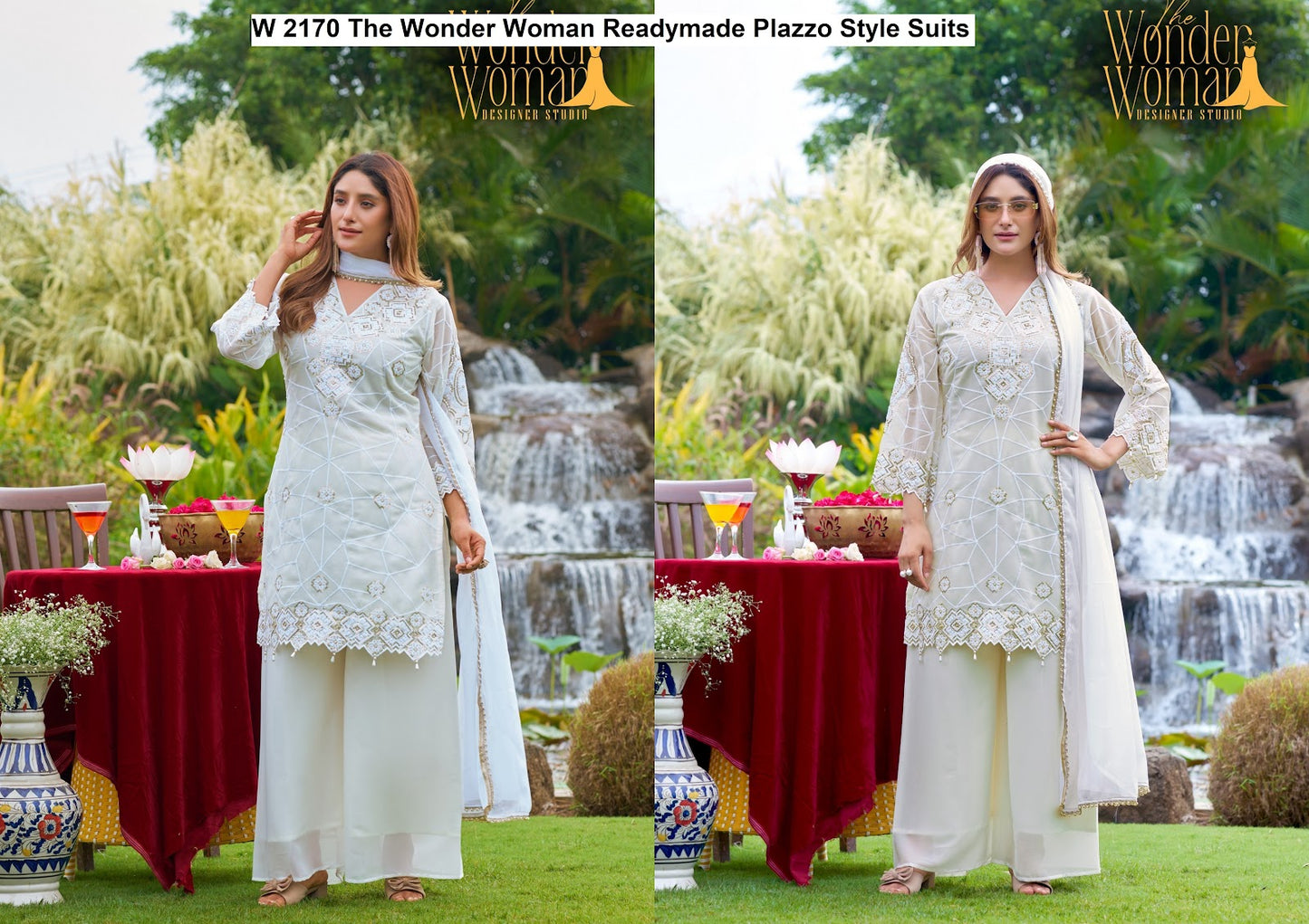 W 2170 The Wonder Woman Georgette Readymade Plazzo Style Suits Manufacturer Ahmedabad