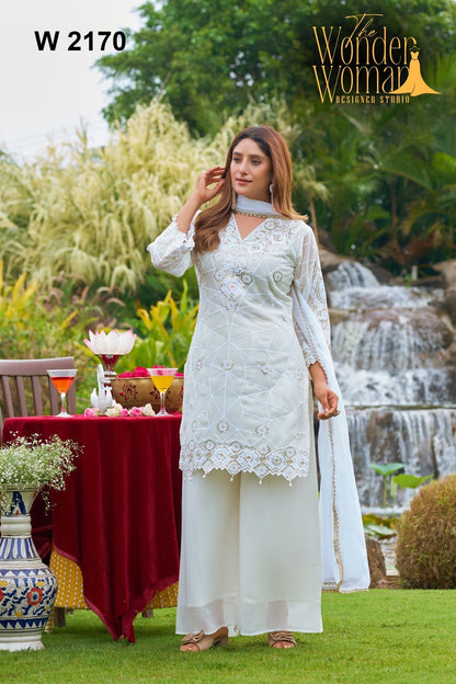 W 2170 The Wonder Woman Georgette Readymade Plazzo Style Suits Manufacturer Ahmedabad