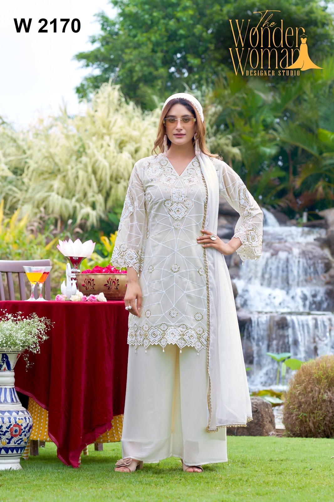 W 2170 The Wonder Woman Georgette Readymade Plazzo Style Suits Manufacturer Ahmedabad