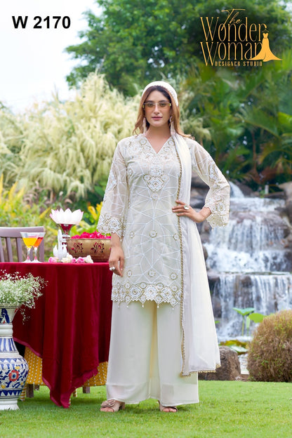 W 2170 The Wonder Woman Georgette Readymade Plazzo Style Suits Manufacturer Ahmedabad