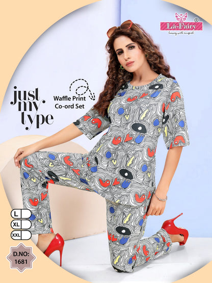 Waffle Print Design 1681 La Fairy Imported Co Ord Set Wholesaler Gujarat
