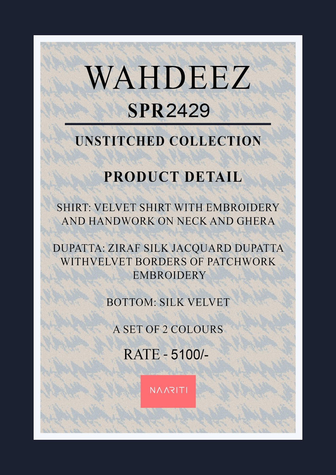 Wahdeez Naariti Velvet Suits Wholesale