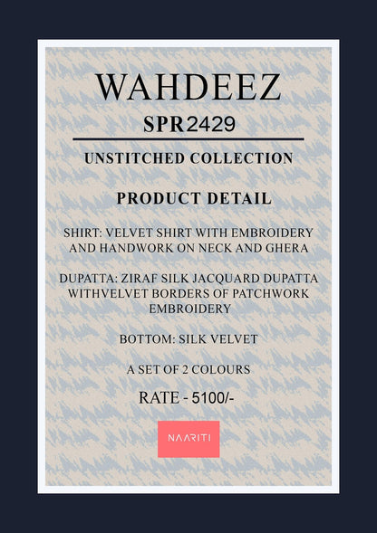 Wahdeez Naariti Velvet Suits Wholesale