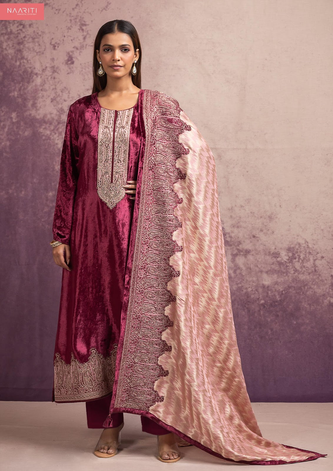 Wahdeez Naariti Velvet Suits Wholesale