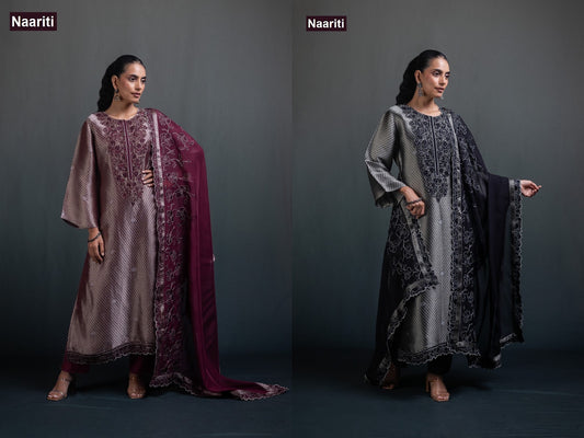 Waksha 2816 Naariti Silk Jacquard Pant Style Suits Exporter Gujarat