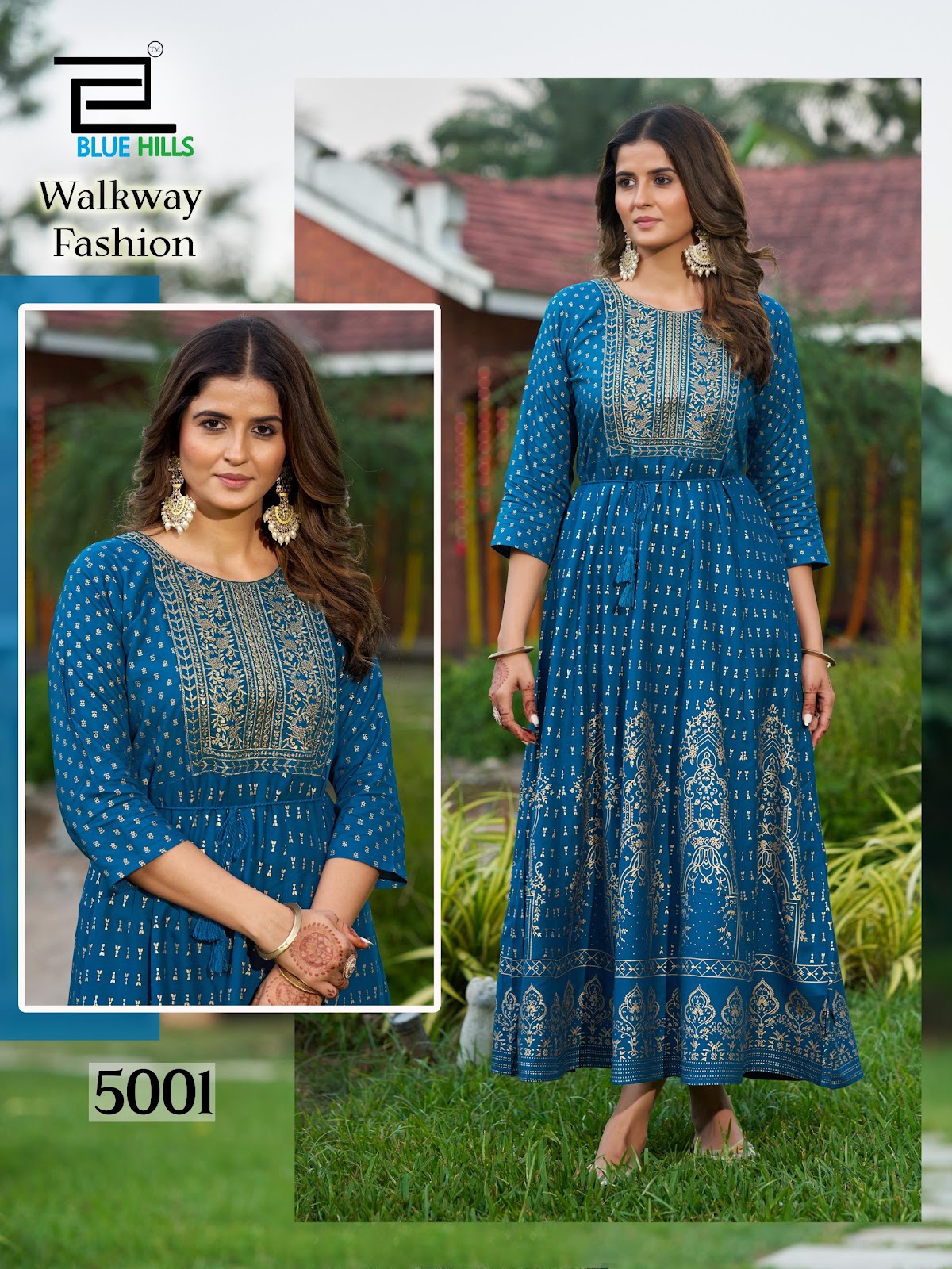 Walkway Fashion Blue Hills Rayon 14Kg Anarkali Kurtis Supplier Gujarat