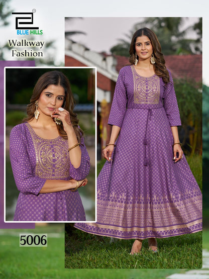 Walkway Fashion Blue Hills Rayon 14Kg Anarkali Kurtis Supplier Gujarat