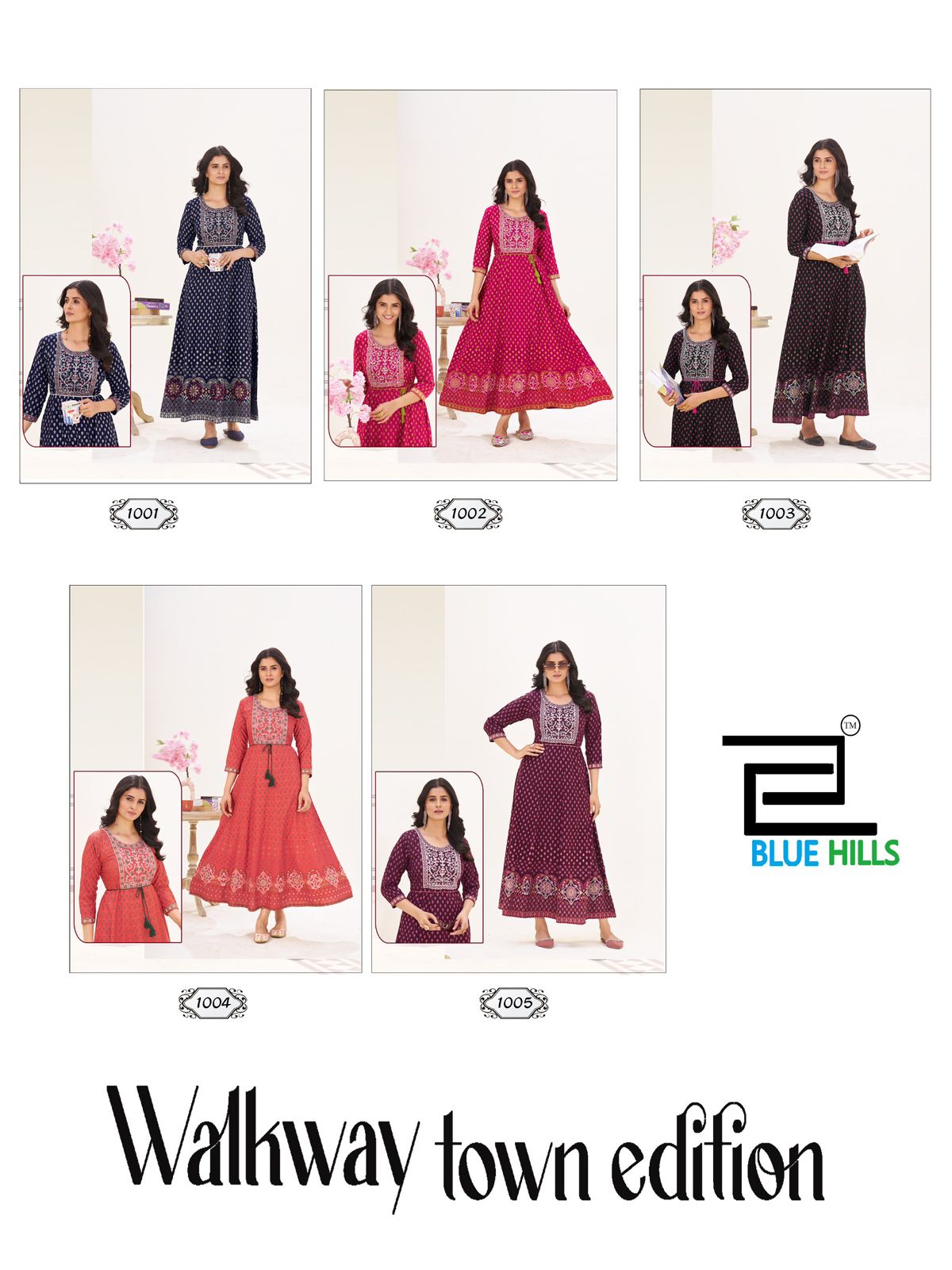Walkway Town Edition Blue Hills Rayon 14Kg Anarkali Kurtis Supplier India