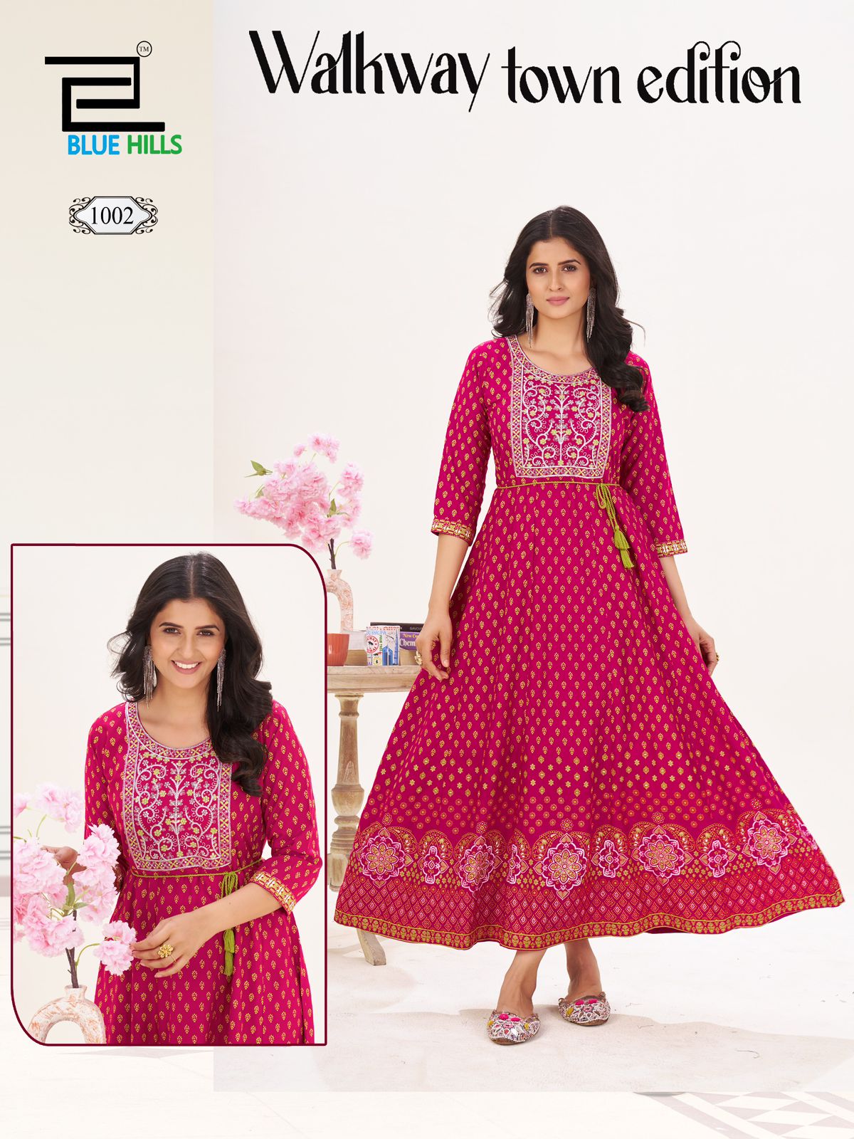 Walkway Town Edition Blue Hills Rayon 14Kg Anarkali Kurtis Supplier India