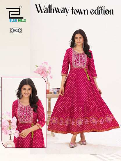 Walkway Town Edition Blue Hills Rayon 14Kg Anarkali Kurtis Supplier India