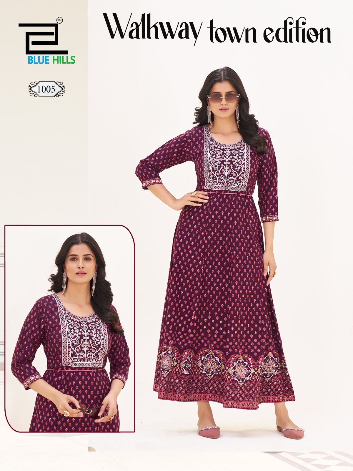 Walkway Town Edition Blue Hills Rayon 14Kg Anarkali Kurtis Supplier India