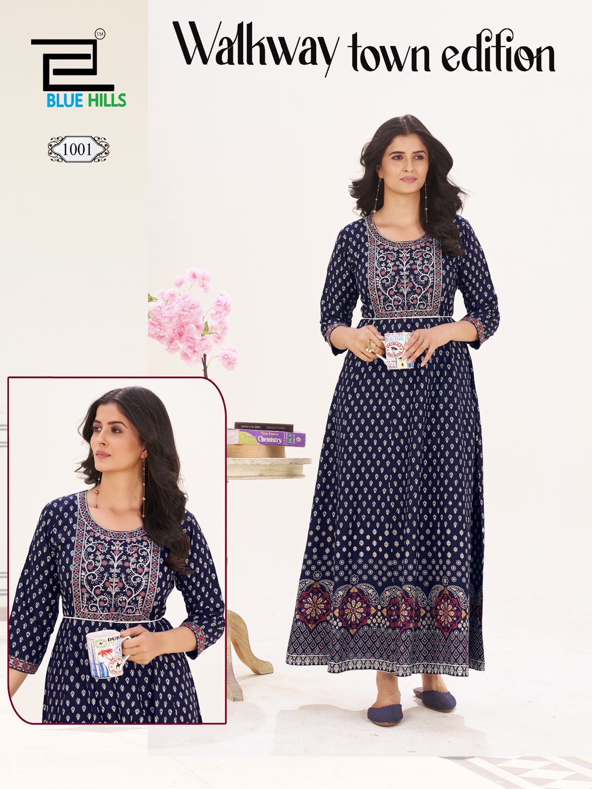 Walkway Town Edition Blue Hills Rayon 14Kg Anarkali Kurtis Supplier India