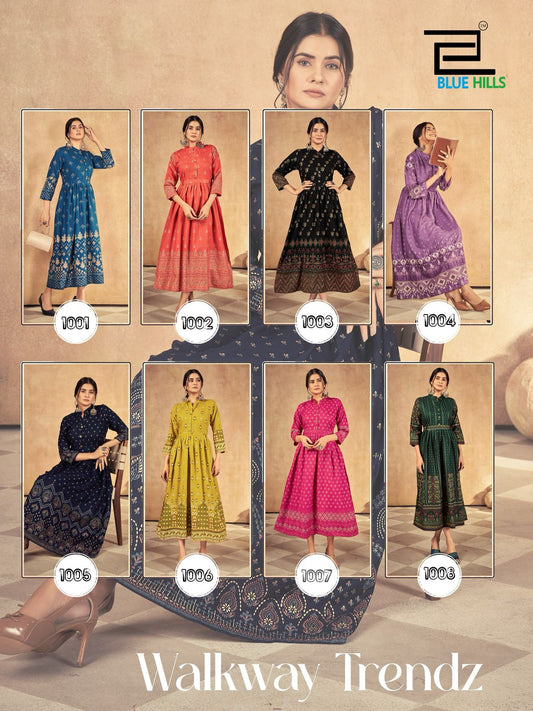 Walkway Trendz Blue Hills Rayon 14Kg Anarkali Kurtis Exporter Gujarat