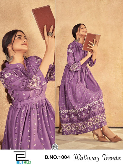 वॉकवे ट्रेंड्ज़ ब्लू हिल्स रेयॉन 14 किलोग्राम अनारकली कुर्तियां निर्यातक गुजरात
