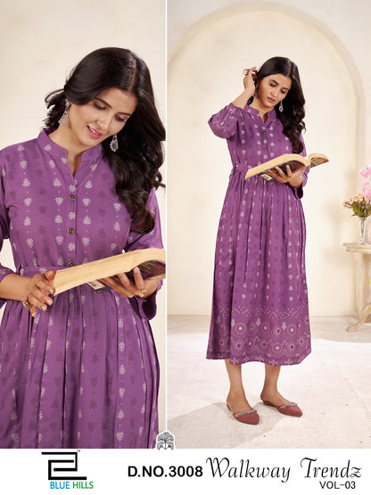 Walkway Trendz Vol 3 Anarkali Blue Hills Rayon 14Kg Long Kurtis Wholesaler Ahmedabad