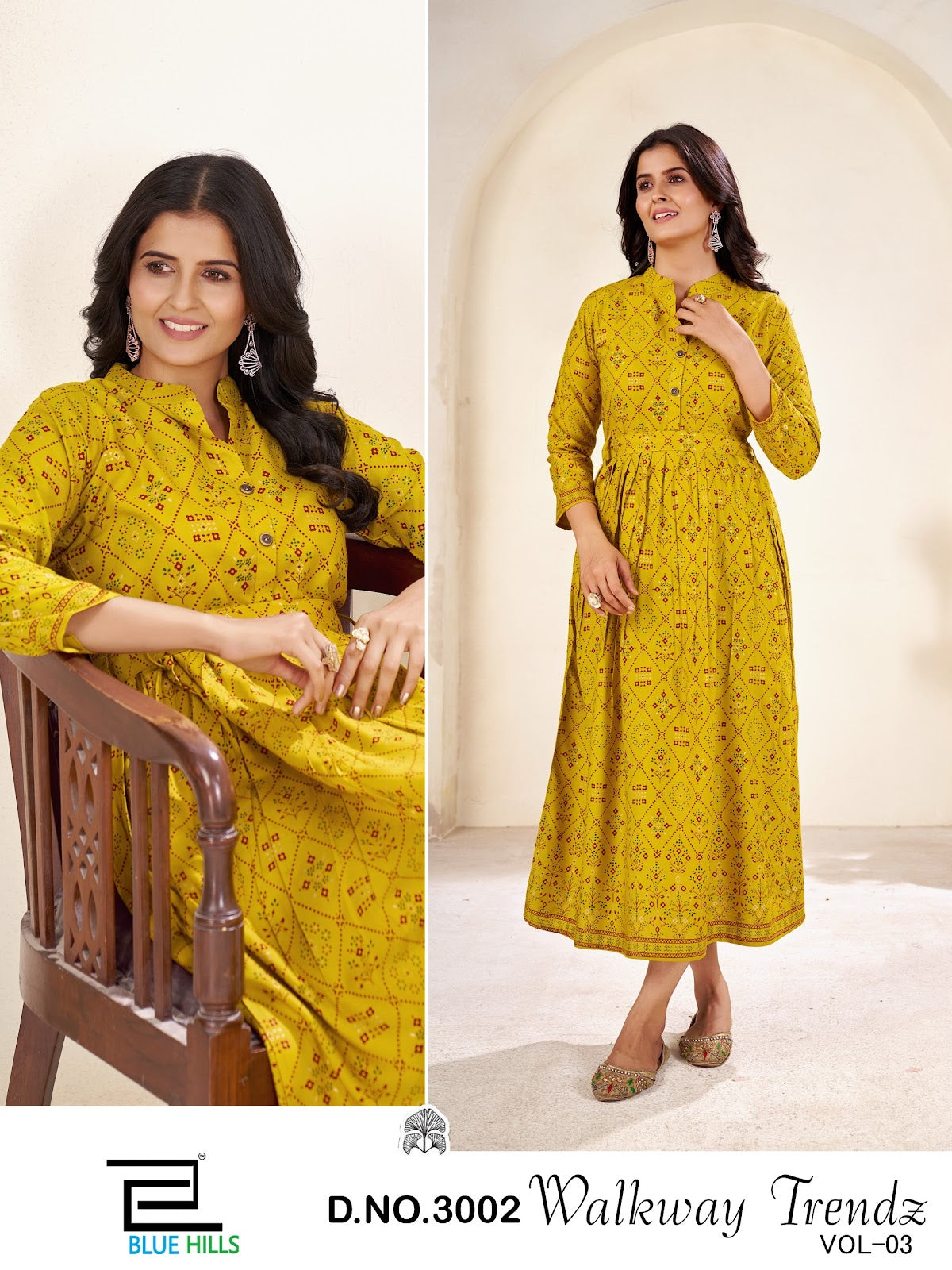 Walkway Trendz Vol 3 Anarkali Blue Hills Rayon 14Kg Long Kurtis Wholesaler Ahmedabad