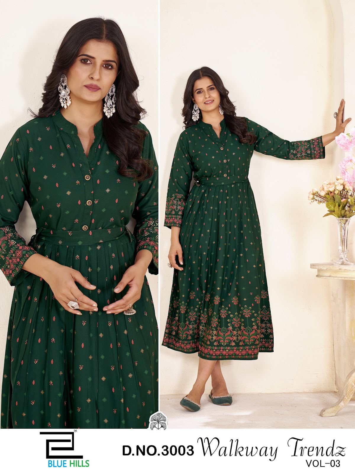 Walkway Trendz Vol 3 Anarkali Blue Hills Rayon 14Kg Long Kurtis Wholesaler Ahmedabad
