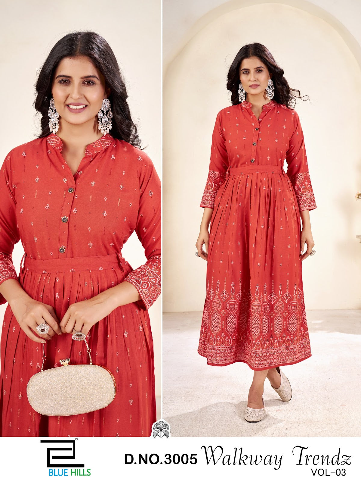 Walkway Trendz Vol 3 Anarkali Blue Hills Rayon 14Kg Long Kurtis Wholesaler Ahmedabad