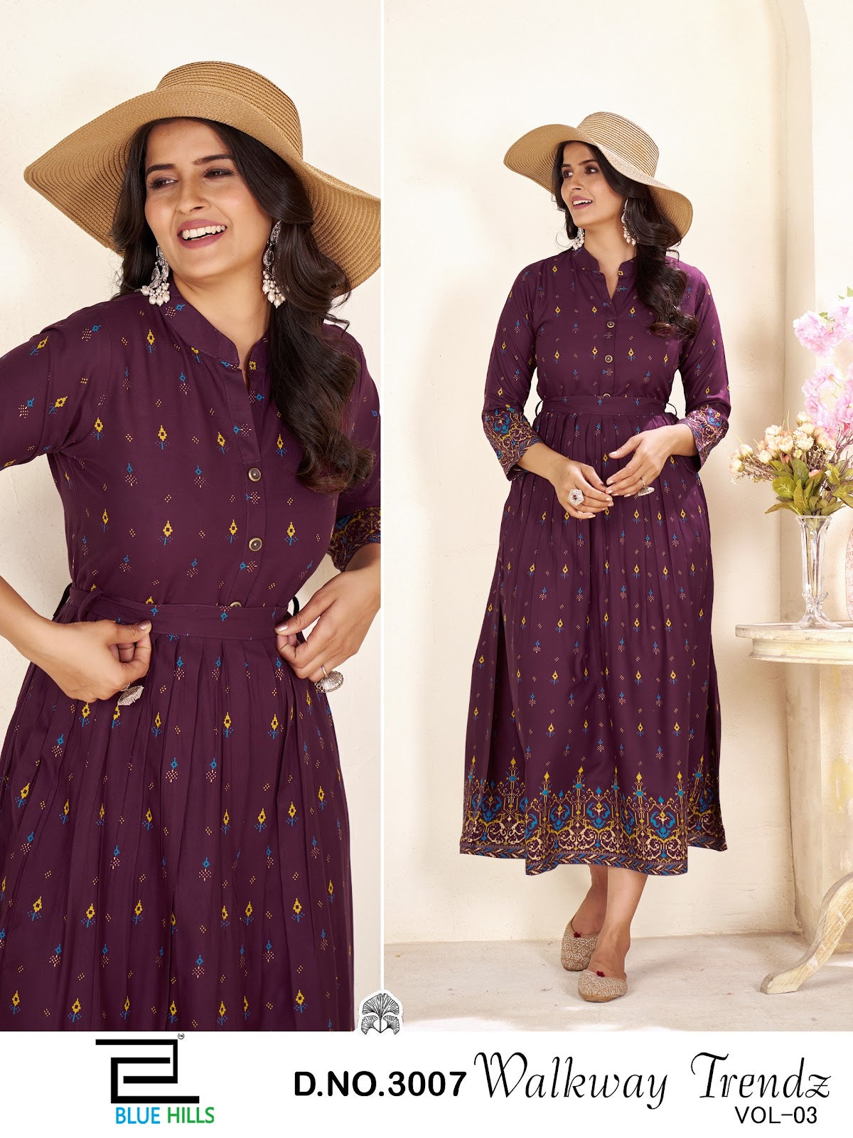 Walkway Trendz Vol 3 Anarkali Blue Hills Rayon 14Kg Long Kurtis Wholesaler Ahmedabad