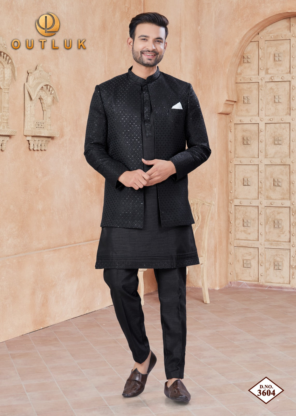 Wedding Collection Vol 36 With Jacket Outluk Pure Silk Mens Kurta Pajama Exporter