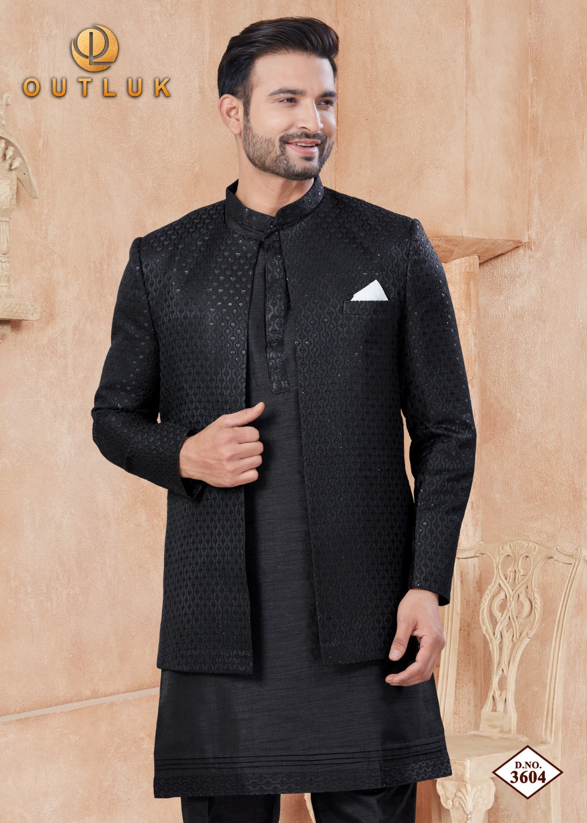 Wedding Collection Vol 36 With Jacket Outluk Pure Silk Mens Kurta Pajama Exporter