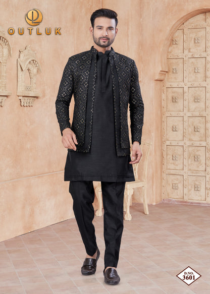 Wedding Collection Vol 36 With Jacket Outluk Pure Silk Mens Kurta Pajama Exporter