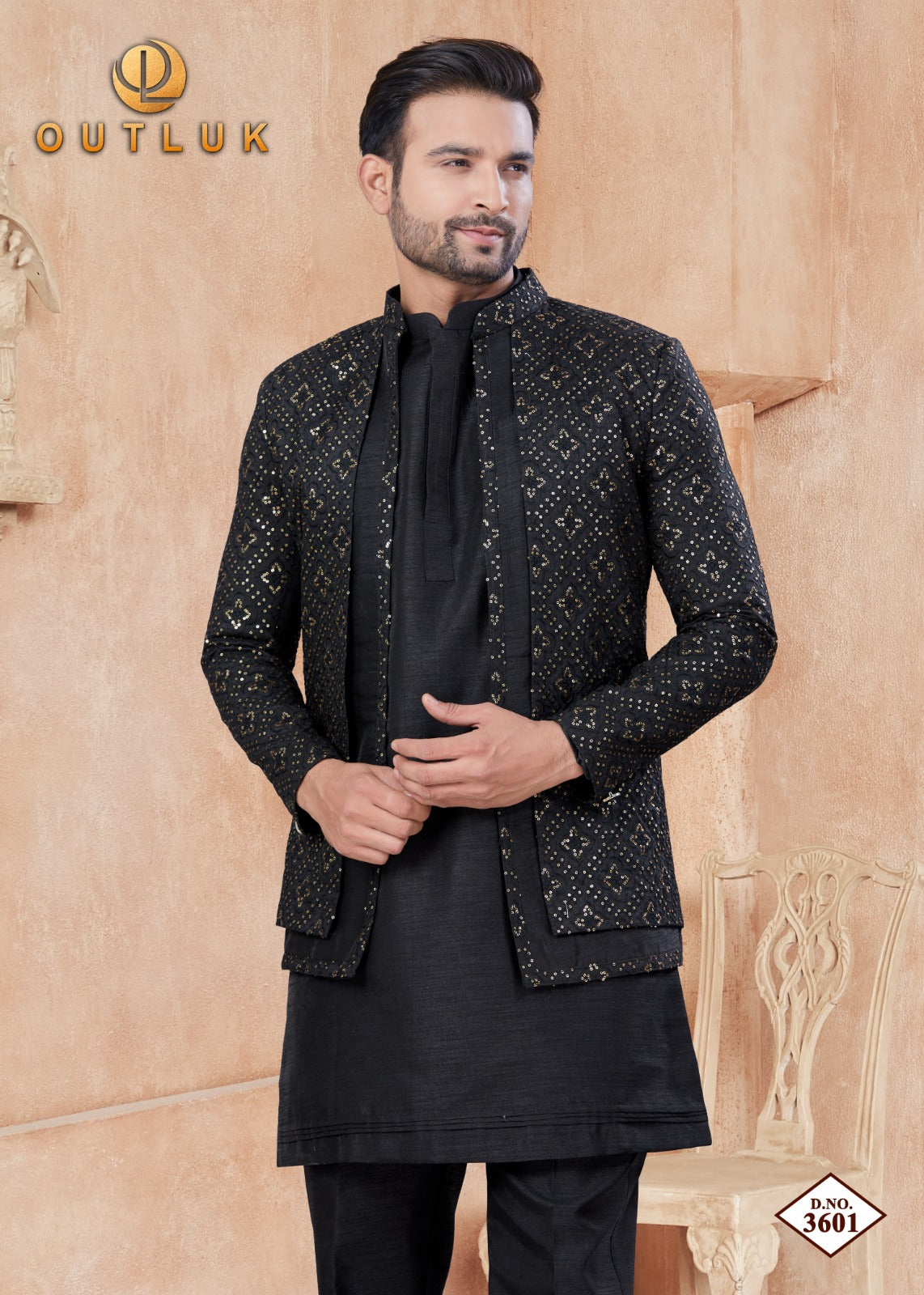 Wedding Collection Vol 36 With Jacket Outluk Pure Silk Mens Kurta Pajama Exporter
