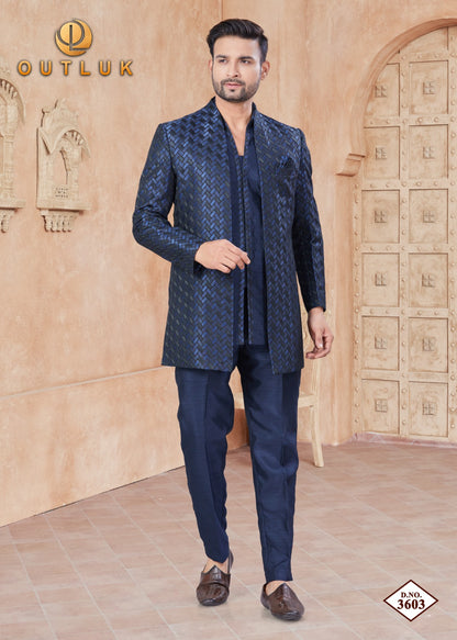 Wedding Collection Vol 36 With Jacket Outluk Pure Silk Mens Kurta Pajama Exporter