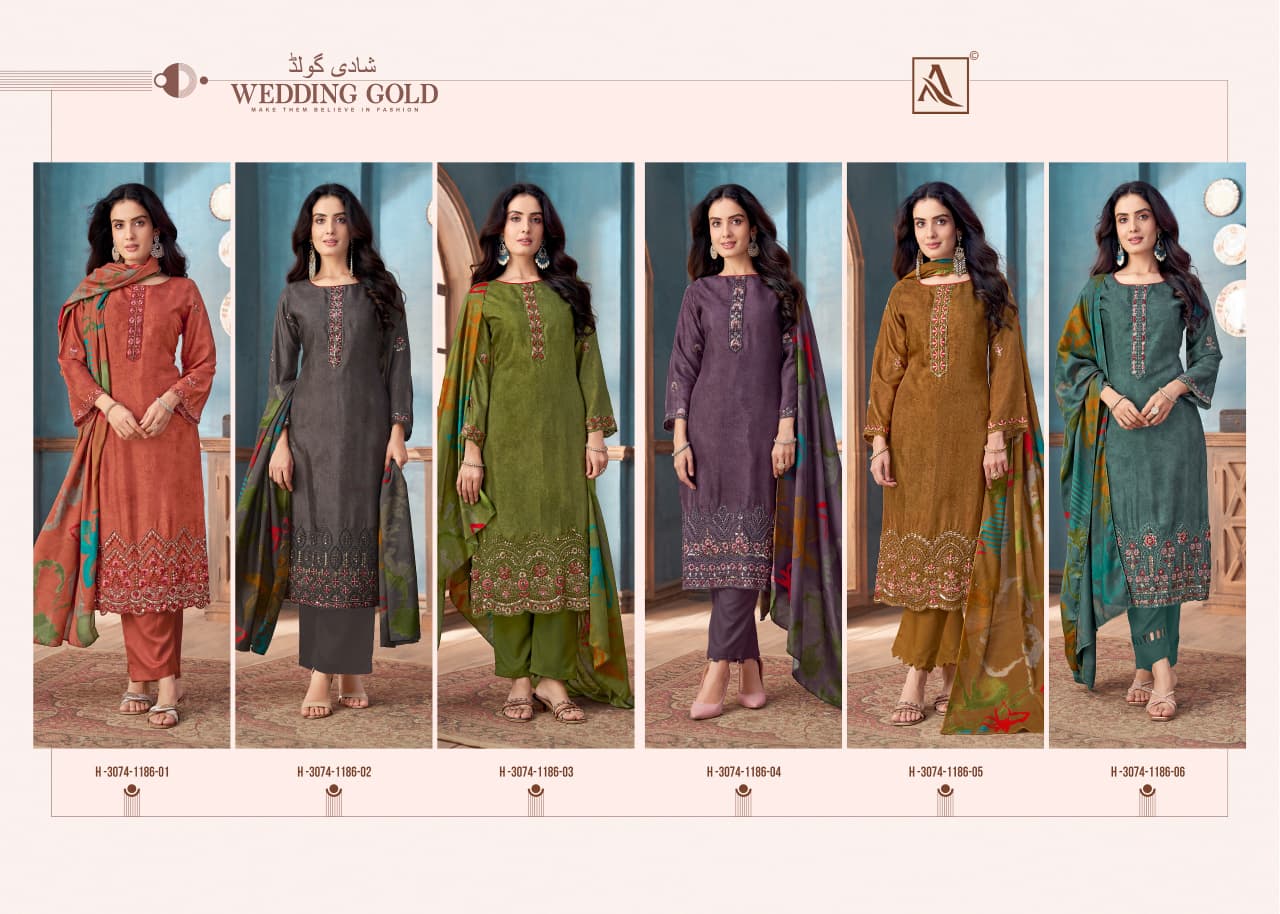 Wedding Gold Alok Viscose Maslin Karachi Salwar Suits Manufacturer India
