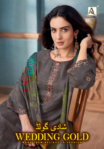Wedding Gold Alok Viscose Maslin Karachi Salwar Suits Manufacturer India