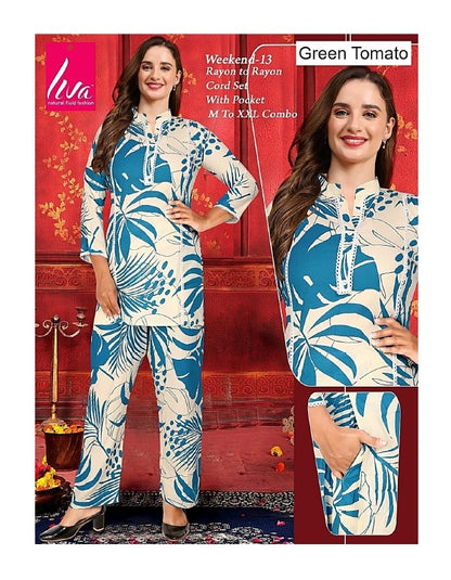 Weekend Green Tomato Liva Rayon Co Ord Set Supplier