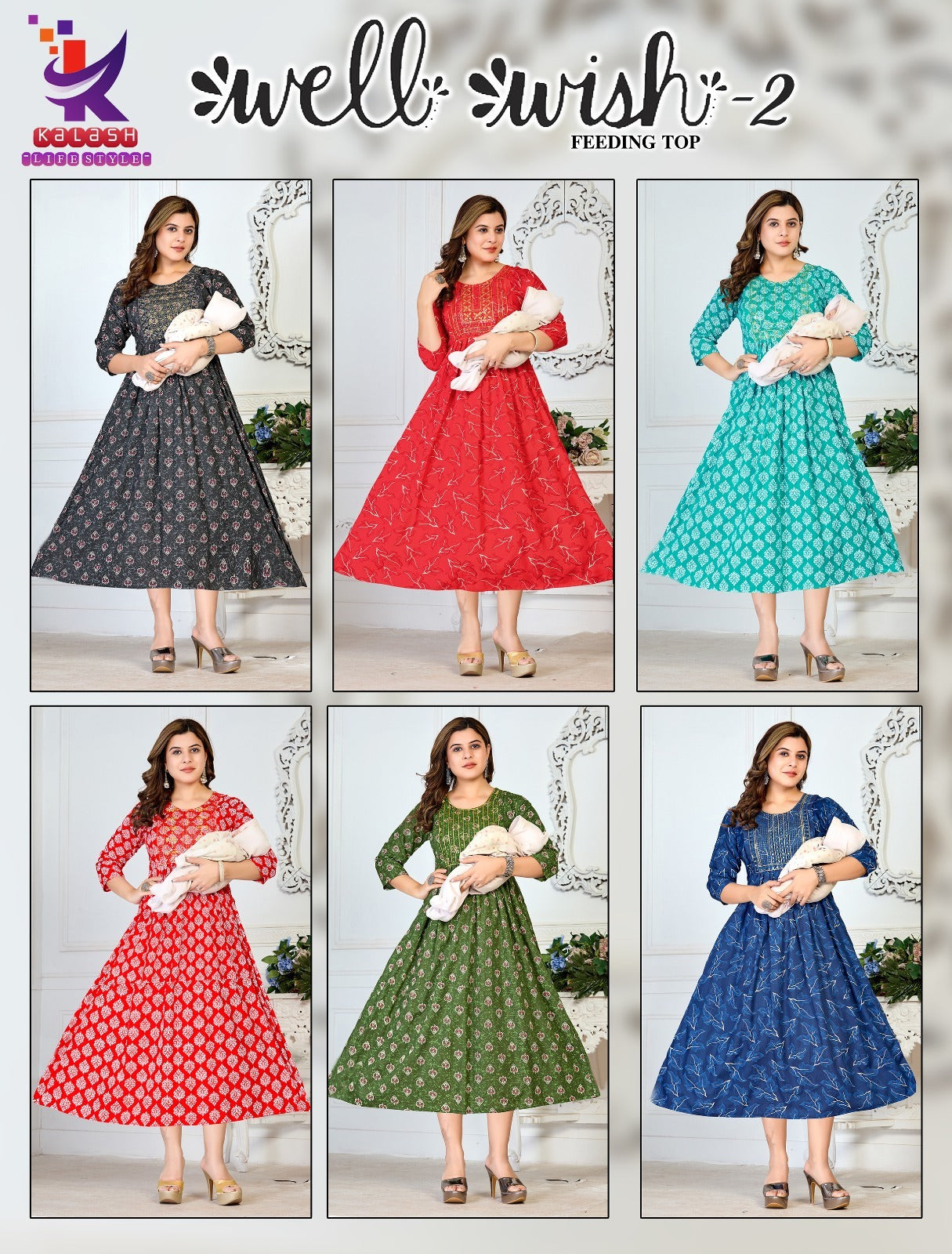 Well Wish 2 Mlm Kalash Lifestyle Rayon 14Kg Feeding Kurtis Wholesale Price