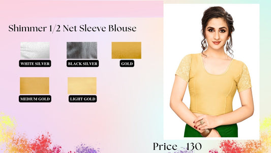 Shimmer Half Net Sleeve Jisha Blouse Exporter India