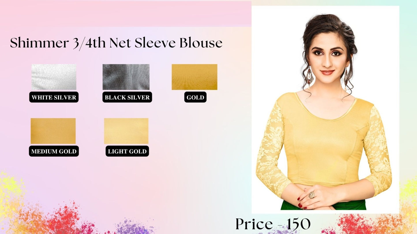 Shimmer Three Fourth Net Sleeve Jisha Blouse Manufacturer Gujarat